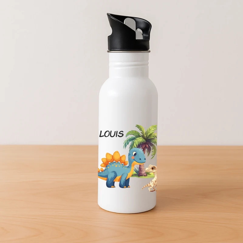 Kinder Trinkflasche mit Dino Motiven und Namen