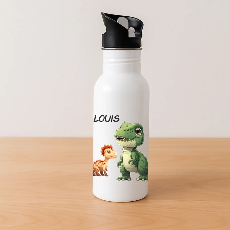 Kinder Trinkflasche mit Dino Motiven und Namen