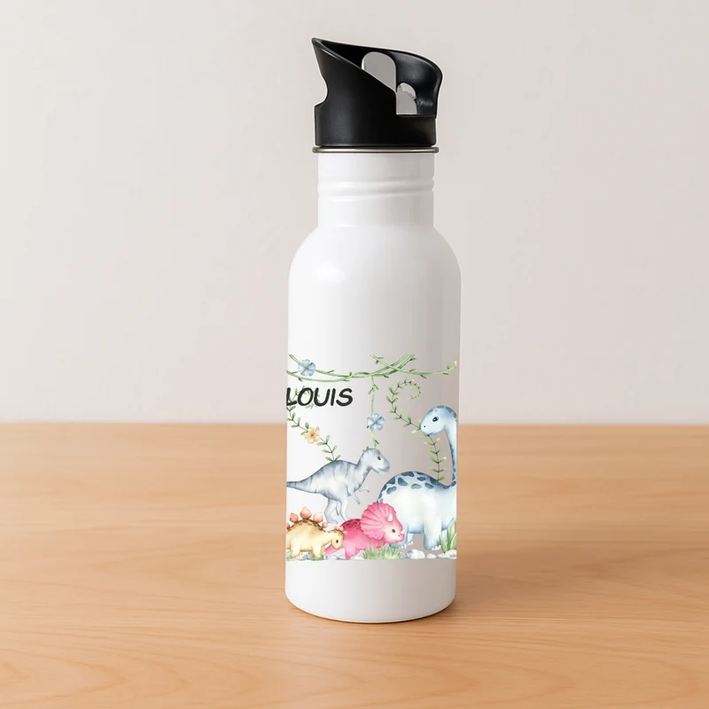 Kinder Trinkflasche mit Dino Motiven und Namen