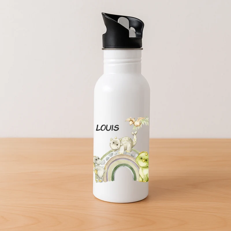Kinder Trinkflasche mit Dino Motiven und Namen