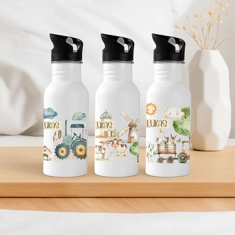 Personalisierte Kinder Trinkflasche – Bauernhof-Motive