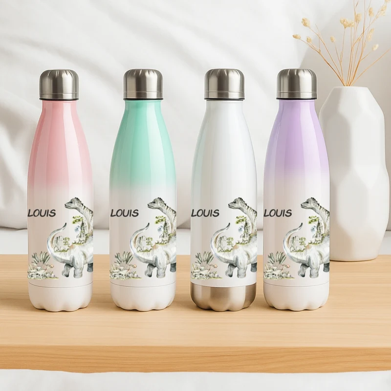 Thermosflasche für Kinder mit Dino Motiven und Namen