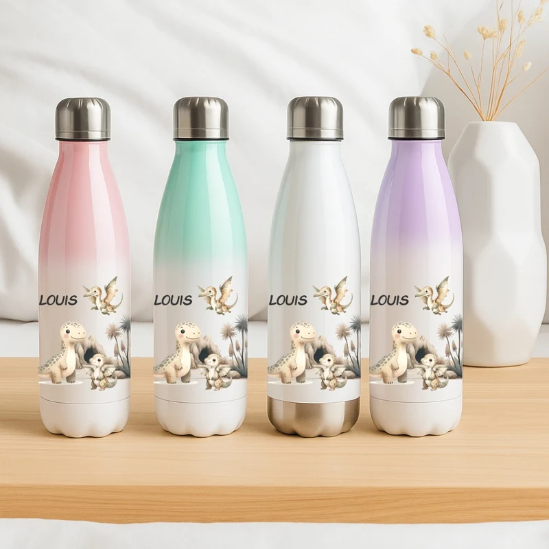 Thermosflasche für Kinder mit Dino Motiven und Namen