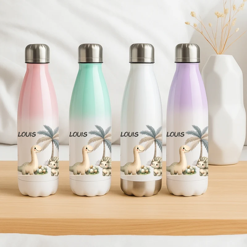 Thermosflasche für Kinder mit Dino Motiven und Namen