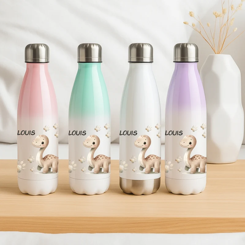 Thermosflasche für Kinder mit Dino Motiven und Namen