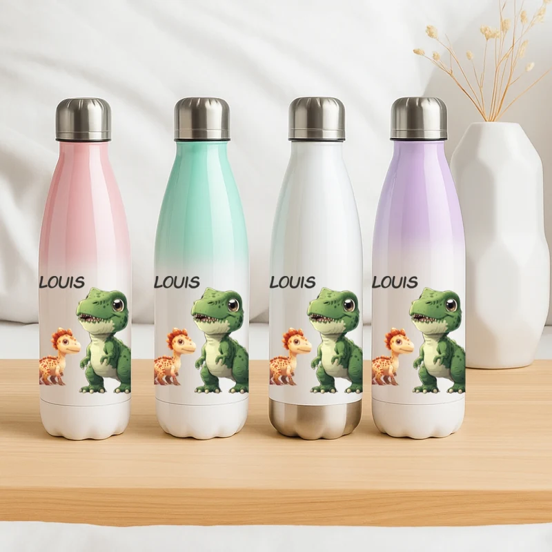 Thermosflasche für Kinder mit Dino Motiven und Namen