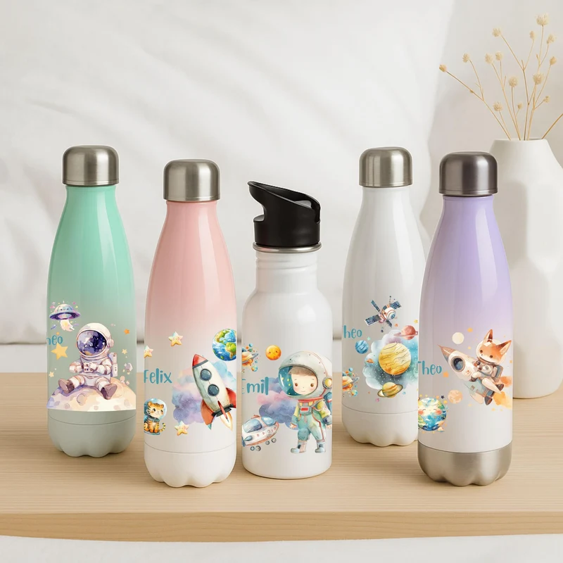 Kinder Trinkflasche mit Namen – Weltall Motiv