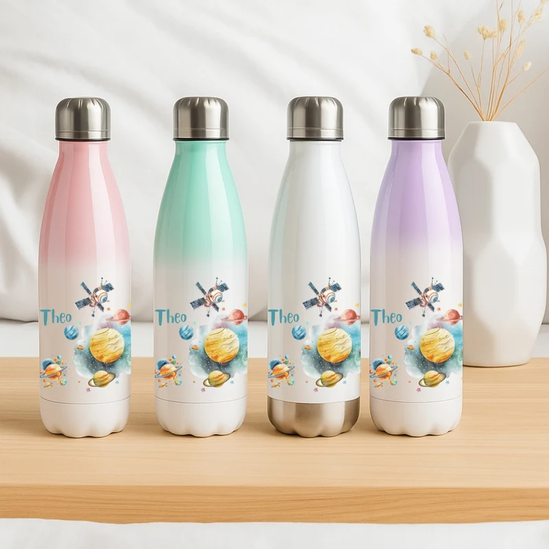 Kinder Trinkflasche mit Namen – Weltall Motiv