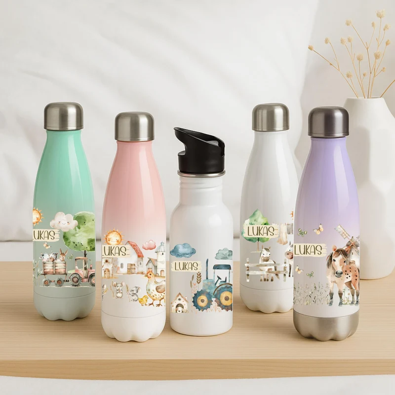Personalisierte Trinkflasche für Kinder – Bauernhof Motive