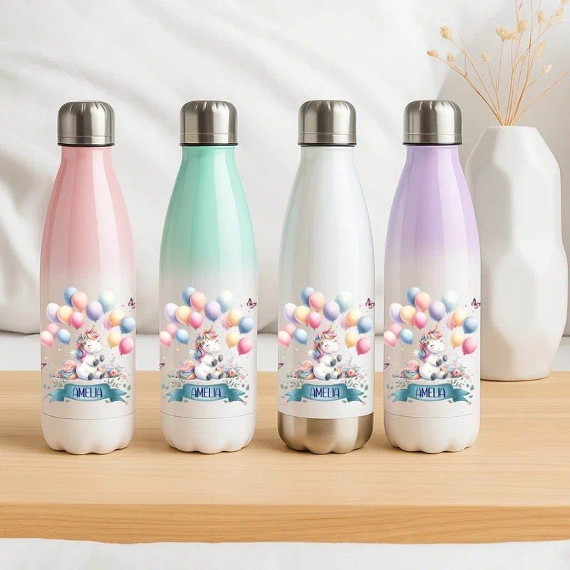Thermo Trinkflasche für Mädchen personalisiert – Einhorn Motive