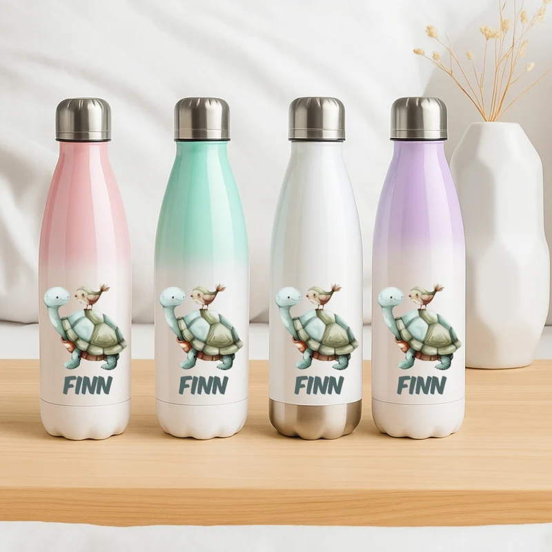 Thermo Trinkflasche für Kinder – Bunte Tiermotive und Name