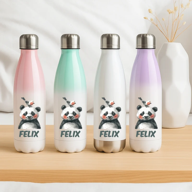 Thermo Trinkflasche für Kinder – Bunte Tiermotive und Name