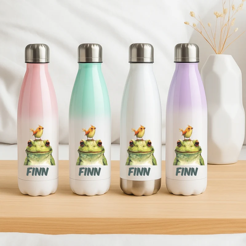 Thermo Trinkflasche für Kinder – Bunte Tiermotive und Name