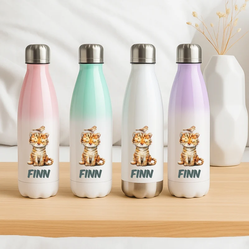 Thermo Trinkflasche für Kinder – Bunte Tiermotive und Name