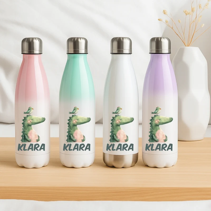 Thermo Trinkflasche für Kinder – Bunte Tiermotive und Name