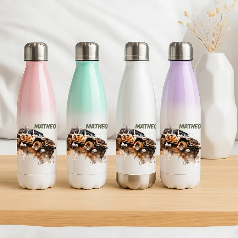 Edelstahl Trinkflasche für Kinder personalisiert mit Auto Motiven