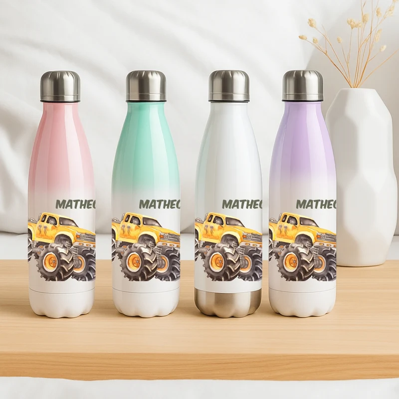 Edelstahl Trinkflasche für Kinder personalisiert mit Auto Motiven