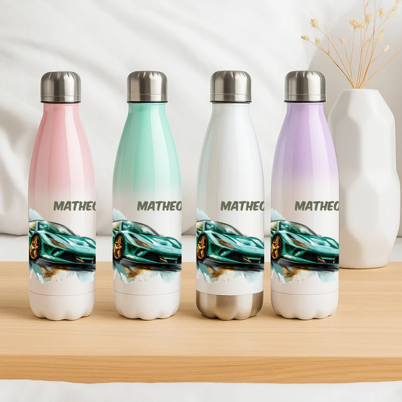 Edelstahl Trinkflasche für Kinder personalisiert mit Auto Motiven