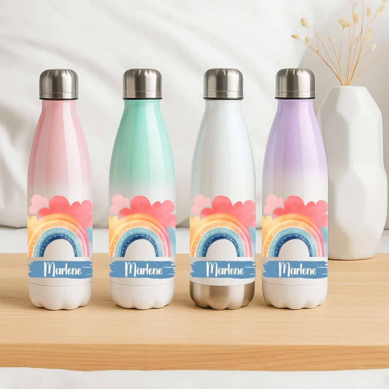 Isolierflasche für Kinder – Regenbogen Motive mit Namen