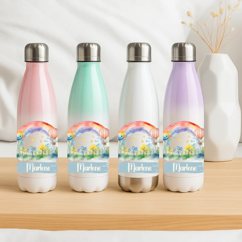 Isolierflasche für Kinder – Regenbogen Motive mit Namen