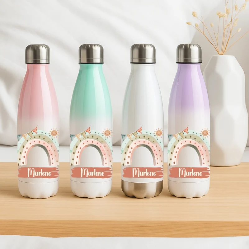Isolierflasche für Kinder – Regenbogen Motive mit Namen