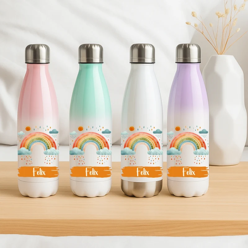 Isolierflasche für Kinder – Regenbogen Motive mit Namen