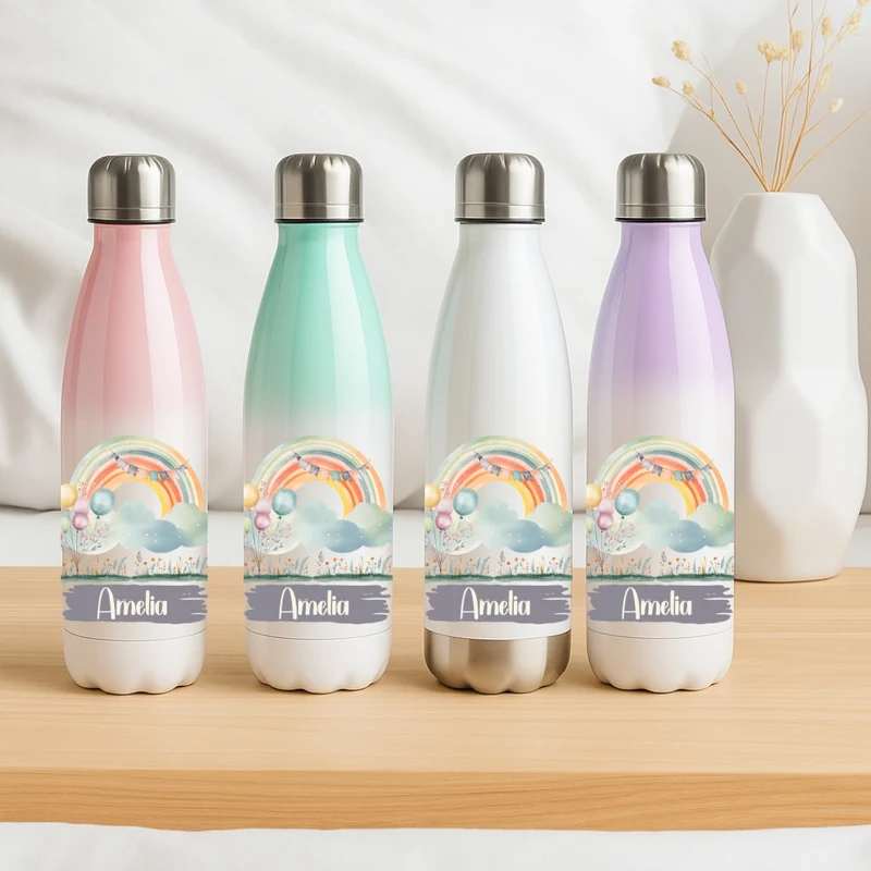 Isolierflasche für Kinder – Regenbogen Motive mit Namen
