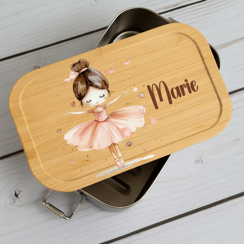 Brotdose Kinder Ballerina – Lunchbox mit Bambusdeckel & Name