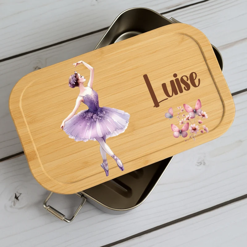 Brotdose Kinder Ballerina – Lunchbox mit Bambusdeckel & Name