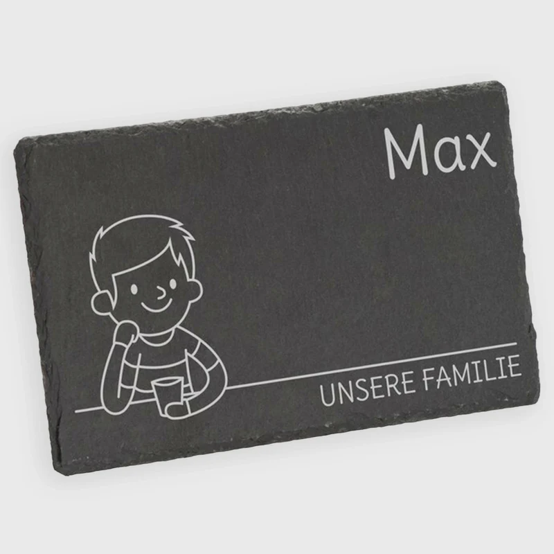 Frühstücksbrettchen für Kinder mit Gravur - Personalisiert mit Namen - Großer Sohn "Unsere Familie" | Schieferstein - Geschenk von Eltern