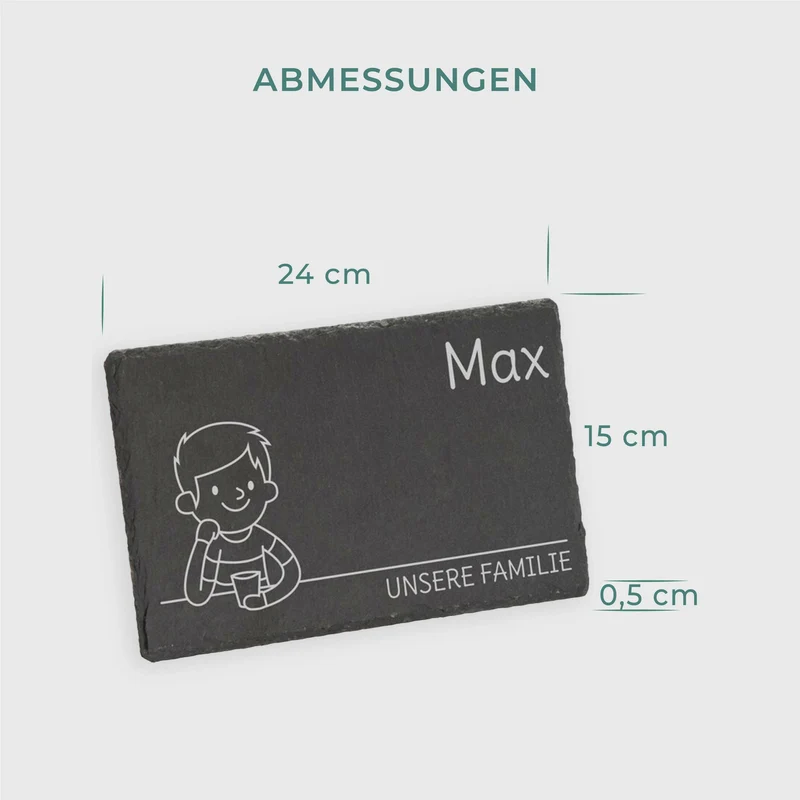 Frühstücksbrettchen für Kinder mit Gravur - Personalisiert mit Namen - Großer Sohn "Unsere Familie" | Schieferstein - Geschenk von Eltern