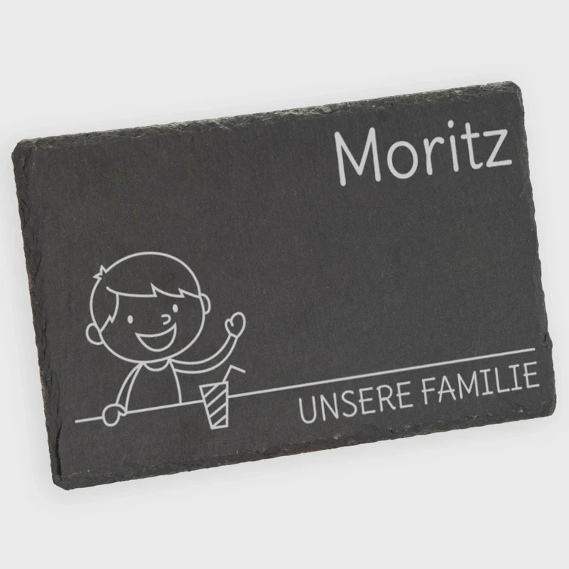 Frühstücksbrettchen für Kinder mit Gravur - Personalisiert mit Namen - Mittlerer Sohn "Unsere Familie" | Schieferstein - Geschenk von Eltern