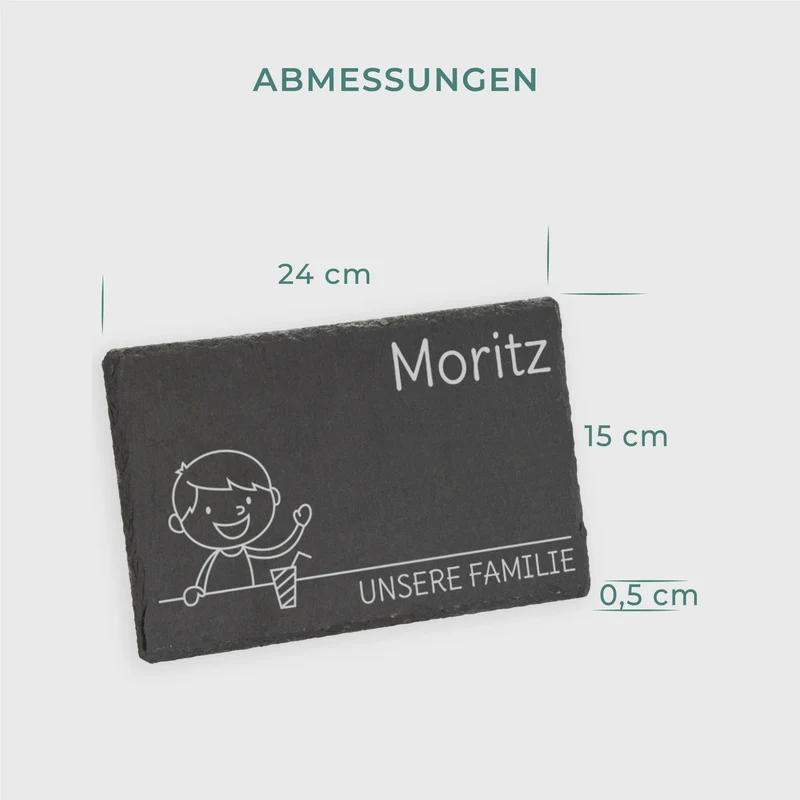 Frühstücksbrettchen für Kinder mit Gravur - Personalisiert mit Namen - Mittlerer Sohn "Unsere Familie" | Schieferstein - Geschenk von Eltern