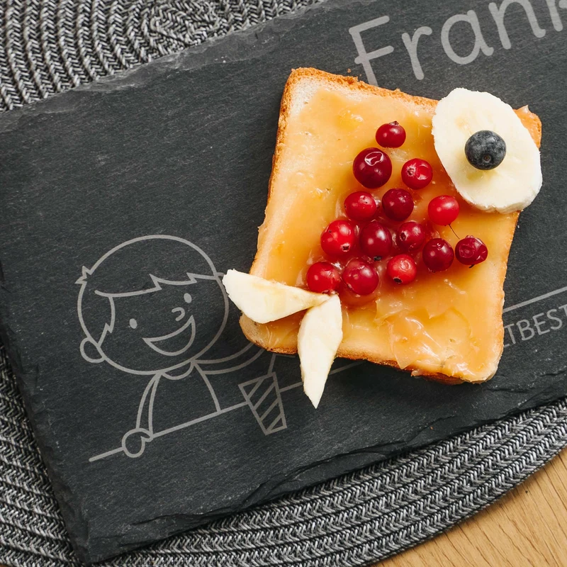 Frühstücksbrettchen für Kinder mit Gravur - Personalisiert mit Namen - Mittlerer Sohn "Unsere Familie" | Schieferstein - Geschenk von Eltern