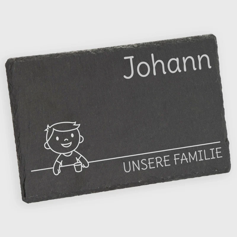 Frühstücksbrettchen für Kinder mit Gravur - Personalisiert mit Namen - Kleiner Sohn "Unsere Familie" | Schieferstein - Geschenk von Eltern