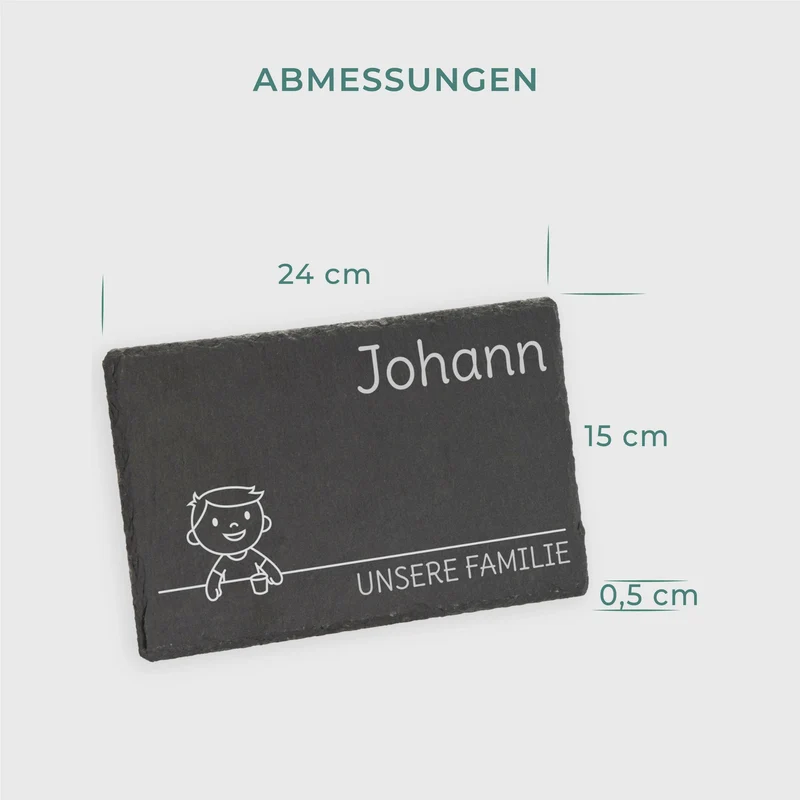 Frühstücksbrettchen für Kinder mit Gravur - Personalisiert mit Namen - Kleiner Sohn "Unsere Familie" | Schieferstein - Geschenk von Eltern