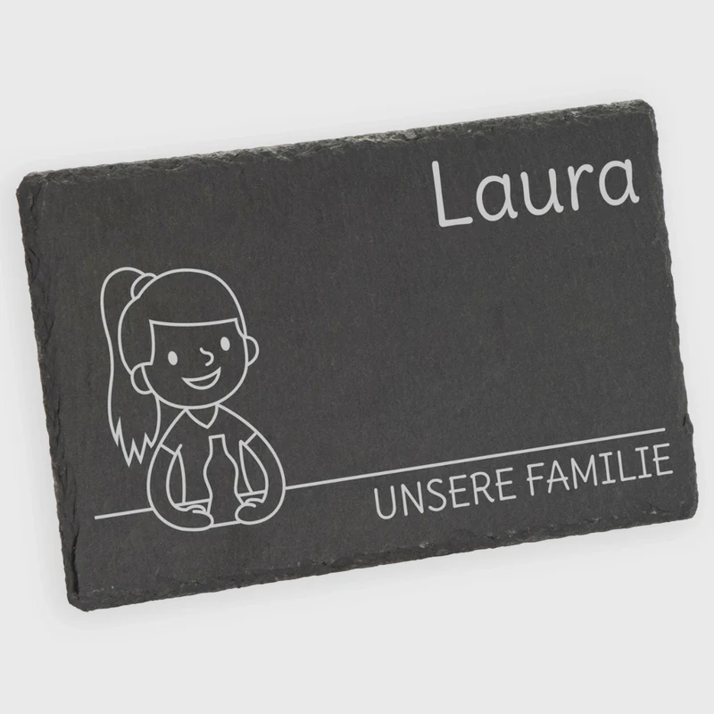 Frühstücksbrettchen für Kinder mit Gravur - Personalisiert mit Namen - Große Tochter "Unsere Familie" | Schieferstein - Geschenk von Eltern