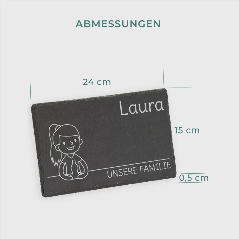 Frühstücksbrettchen für Kinder mit Gravur - Personalisiert mit Namen - Große Tochter "Unsere Familie" | Schieferstein - Geschenk von Eltern
