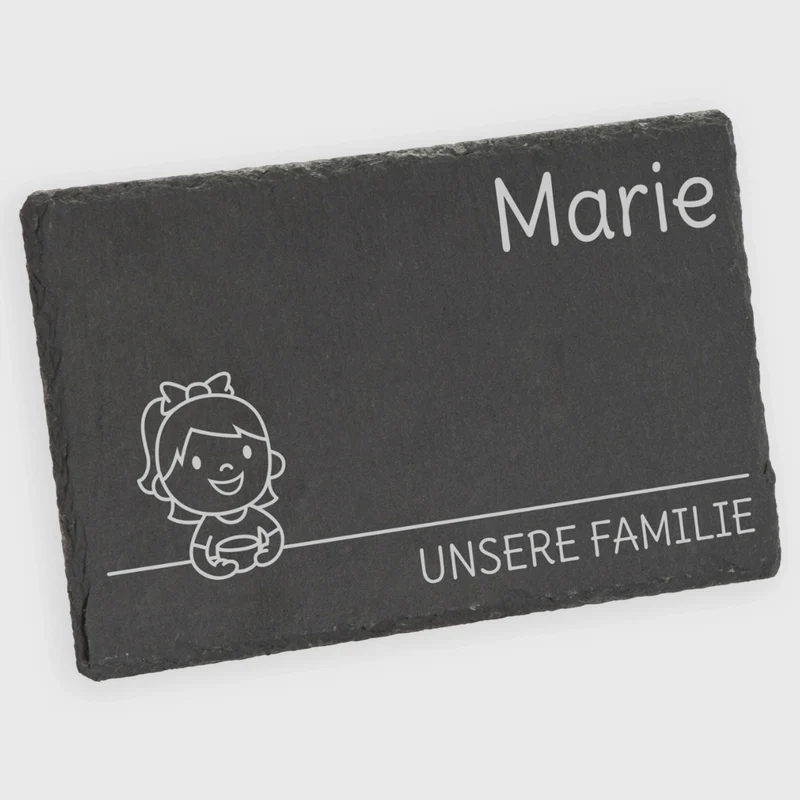 Frühstücksbrettchen für Kinder mit Gravur - Personalisiert mit Namen - Kleine Tochter "Unsere Familie" | Schieferstein - Geschenk von Eltern