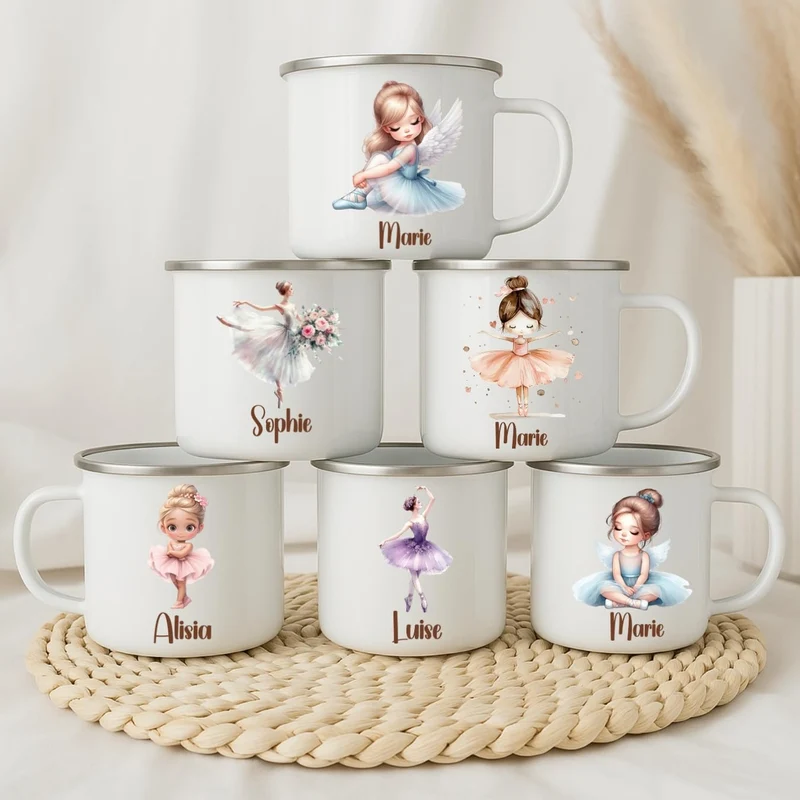 Emaille Tasse personalisiert – Ballerina Kindertasse mit Namen