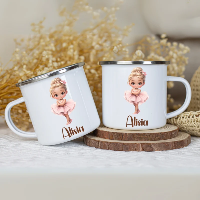 Emaille Tasse personalisiert – Ballerina Kindertasse mit Namen