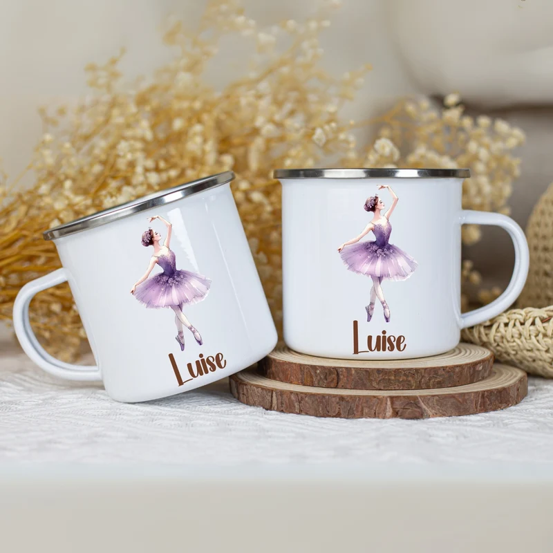 Emaille Tasse personalisiert – Ballerina Kindertasse mit Namen