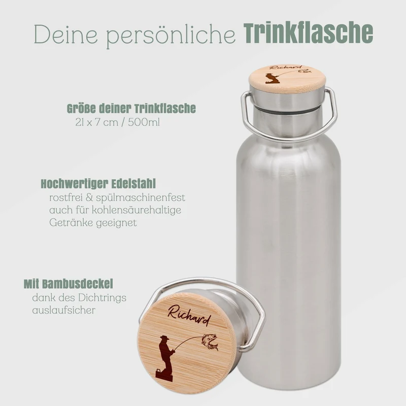 Trinkflasche Edelstahl personalisiert - Angler
