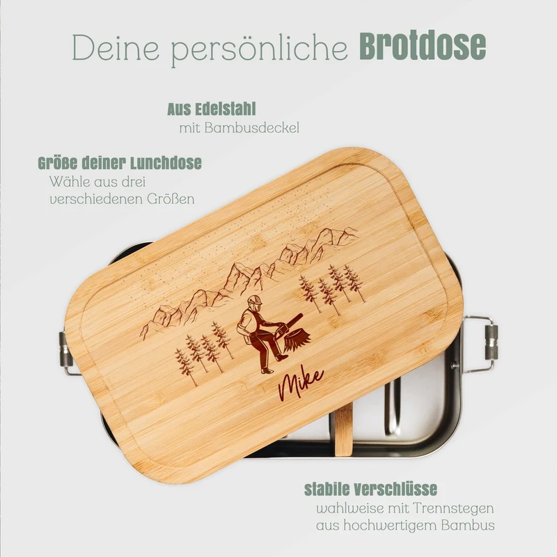 Brotdose Edelstahl personalisiert - Baumfäller