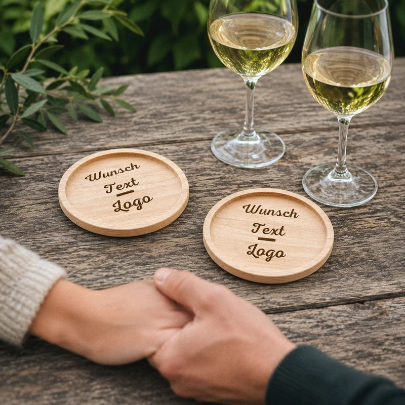 Glasuntersetzer Holz personalisiert - Wunschtext / Logo