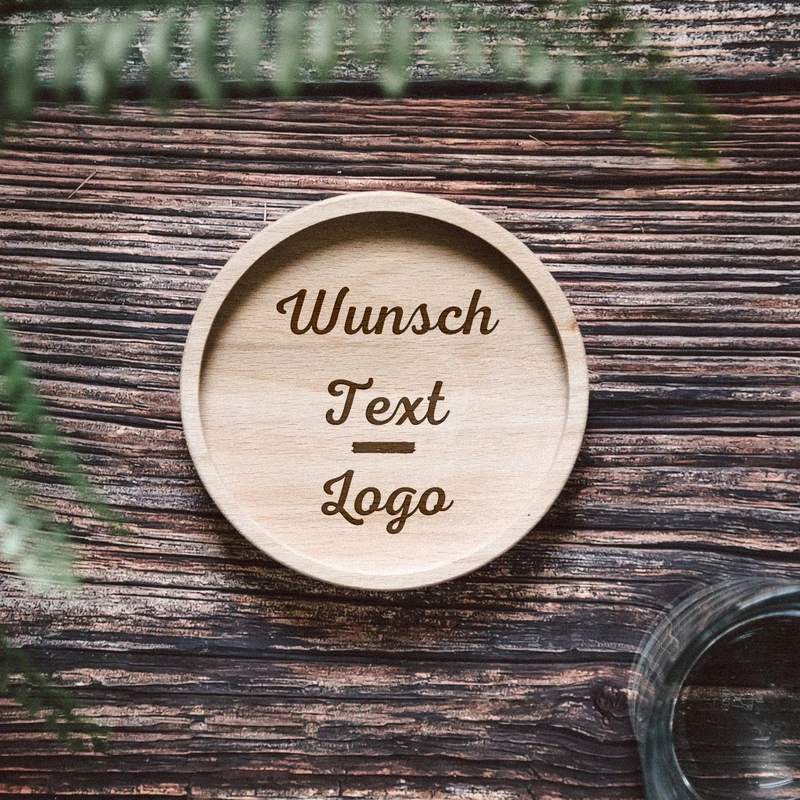Glasuntersetzer Holz personalisiert - Wunschtext / Logo