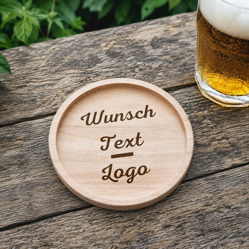 Glasuntersetzer Holz personalisiert - Wunschtext / Logo