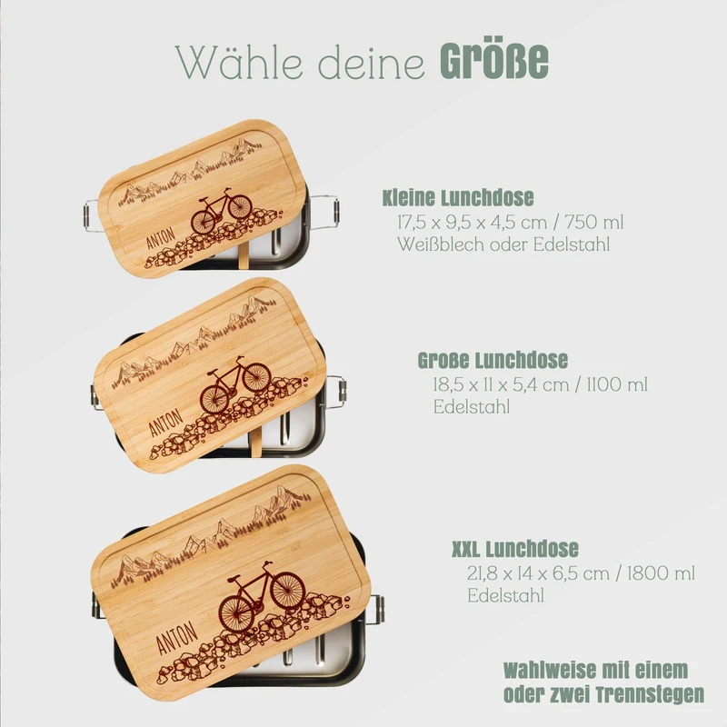 Brotdose Edelstahl personalisiert - Fahrrad Kieselsteine