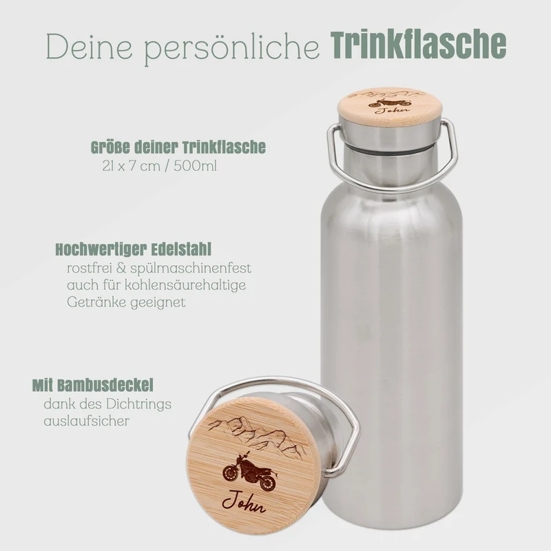 Trinkflasche Edelstahl - Motorrad Berge