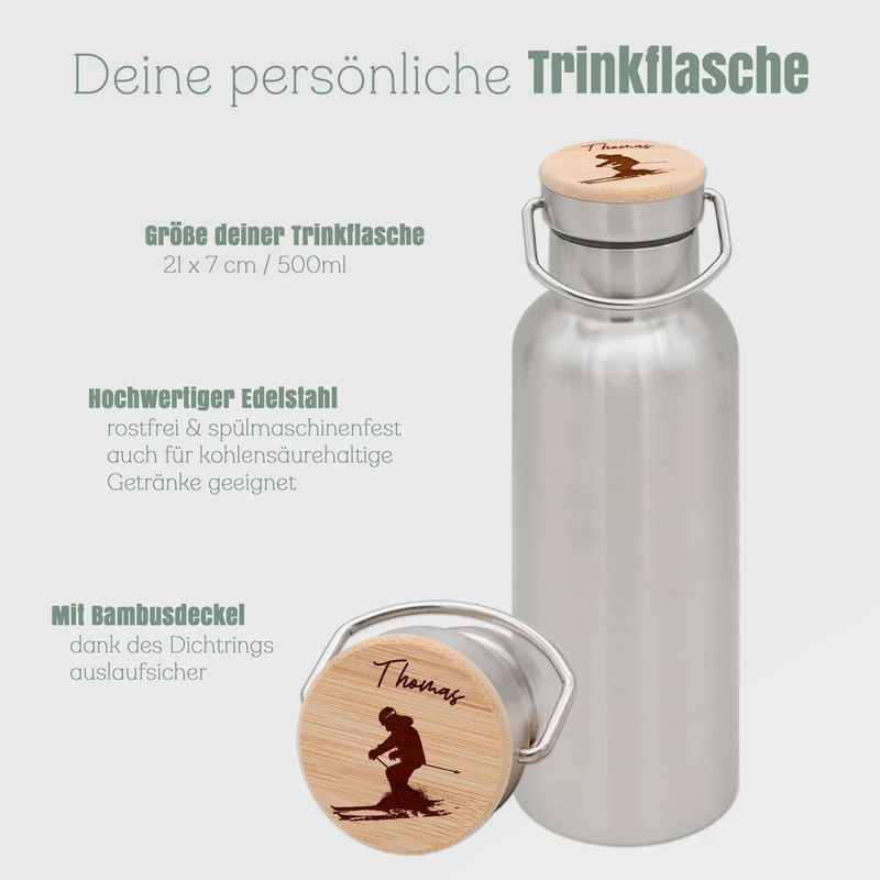Trinkflasche Edelstahl personalisiert - Ski